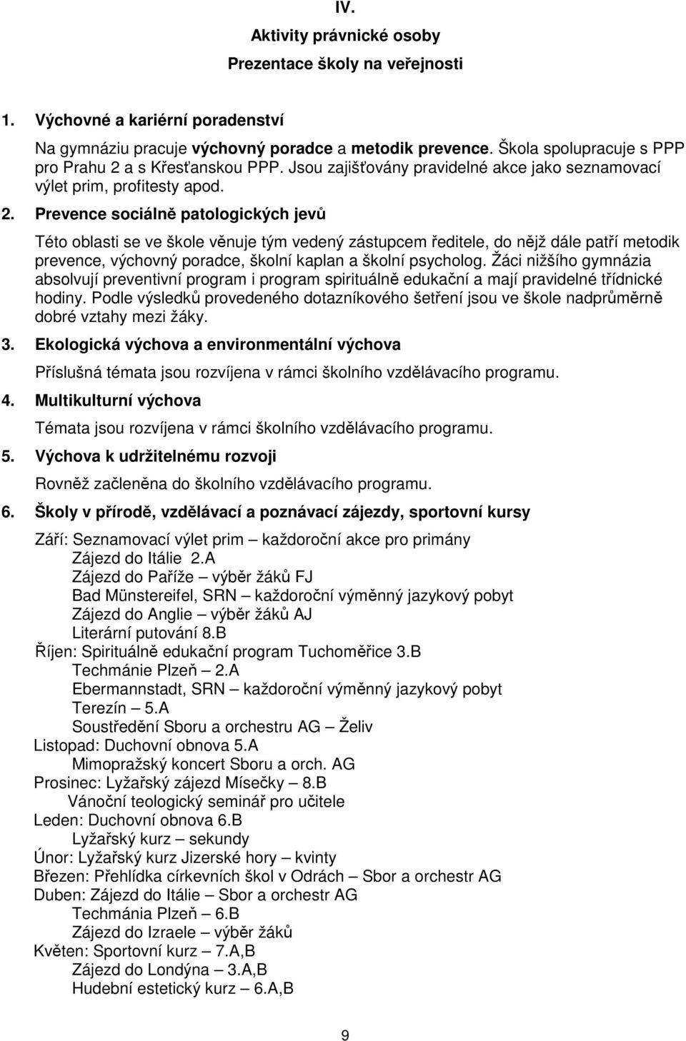 a s Křesťanskou PPP. Jsou zajišťovány pravidelné akce jako seznamovací výlet prim, profitesty apod. 2.