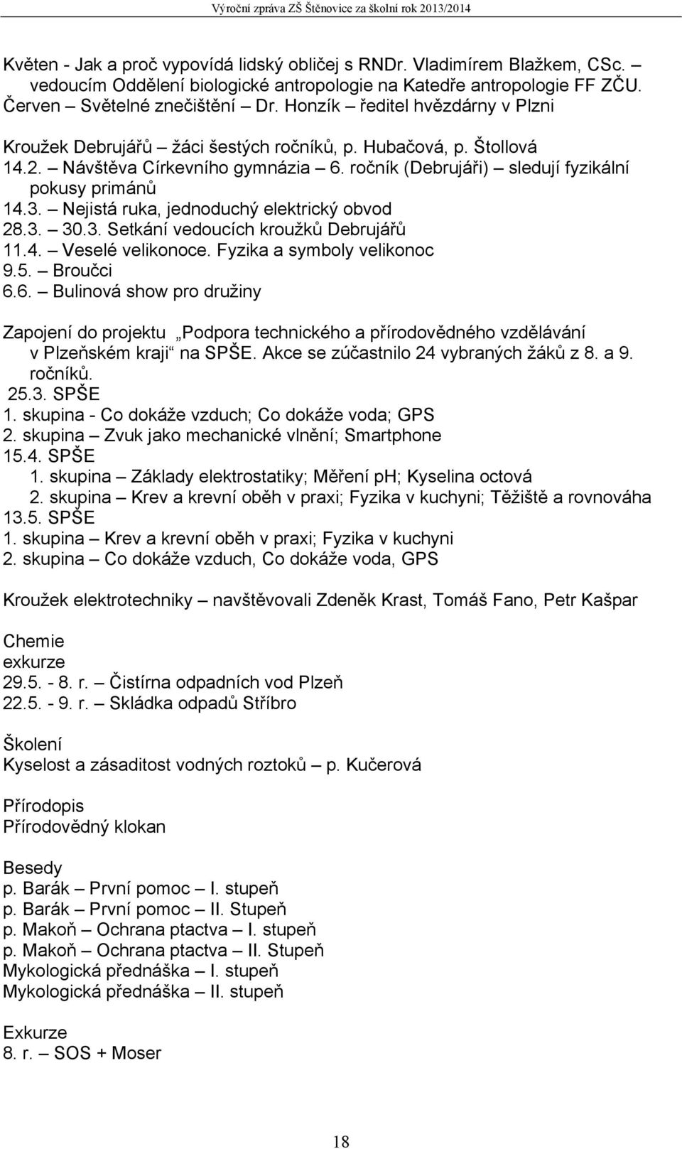 Nejistá ruka, jednoduchý elektrický obvod 28.3. 30.3. Setkání vedoucích kroužků Debrujářů 11.4. Veselé velikonoce. Fyzika a symboly velikonoc 9.5. Broučci 6.