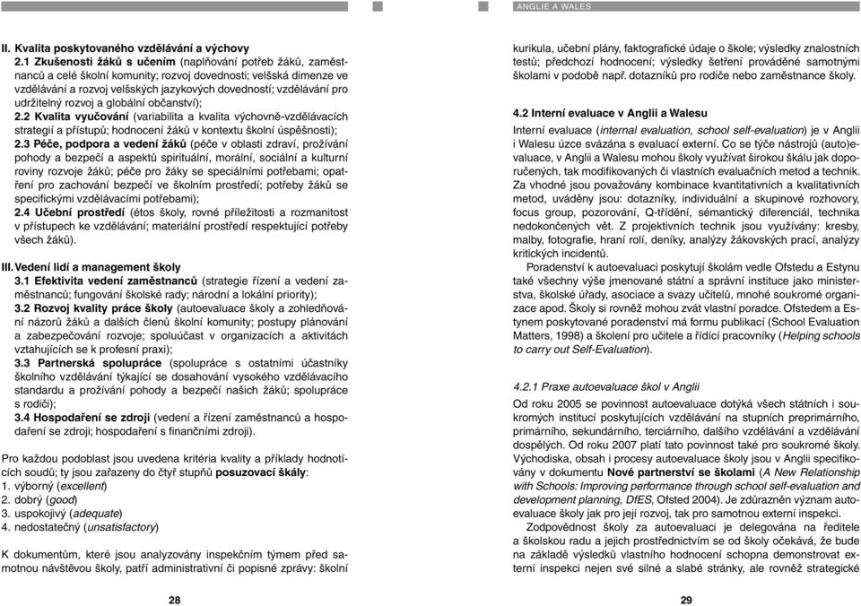 udržitelný rozvoj a globální občanství); 2.2 Kvalita vyučování (variabilita a kvalita výchovně-vzdělávacích strategií a přístupů; hodnocení žáků v kontextu školní úspěšnosti); 2.