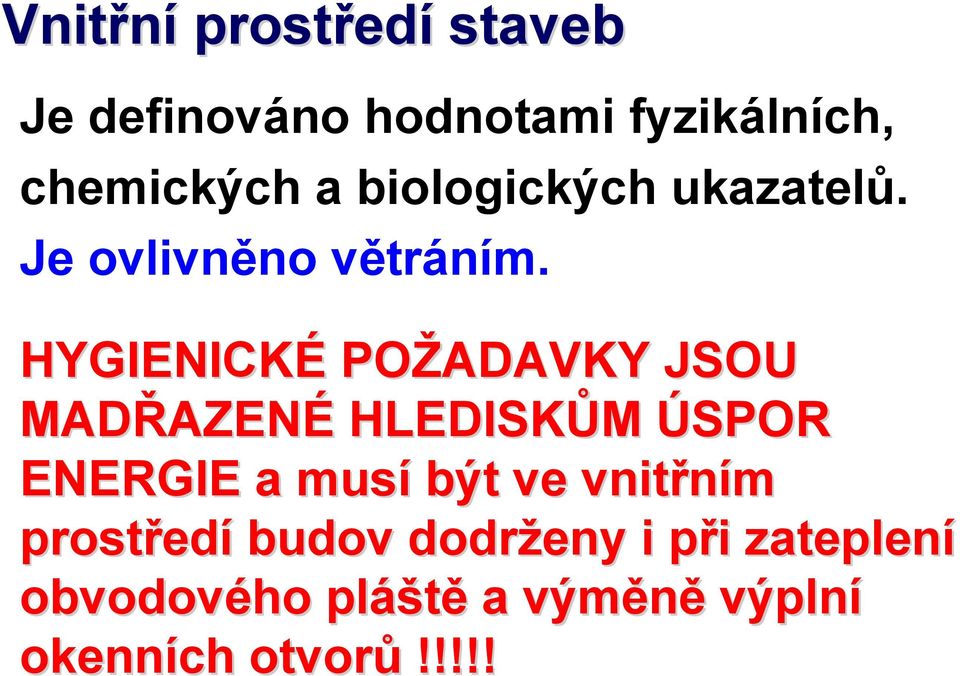 HYGIENICKÉ POŽADAVKY JSOU MADŘAZENÉ HLEDISKŮM ÚSPOR ENERGIE a musí být ve