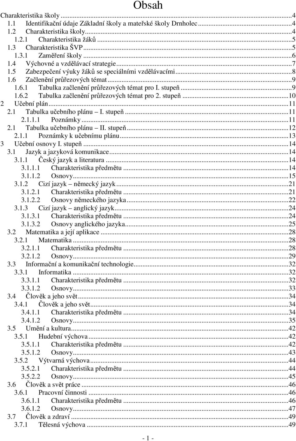 .. 9 1.6.2 Tabulka začlenění průřezových témat pro 2. stupeň... 10 2 Učební plán... 11 2.1 Tabulka učebního plánu I. stupeň... 11 2.1.1.1 Poznámky... 11 2.1 Tabulka učebního plánu II. stupeň... 12 2.