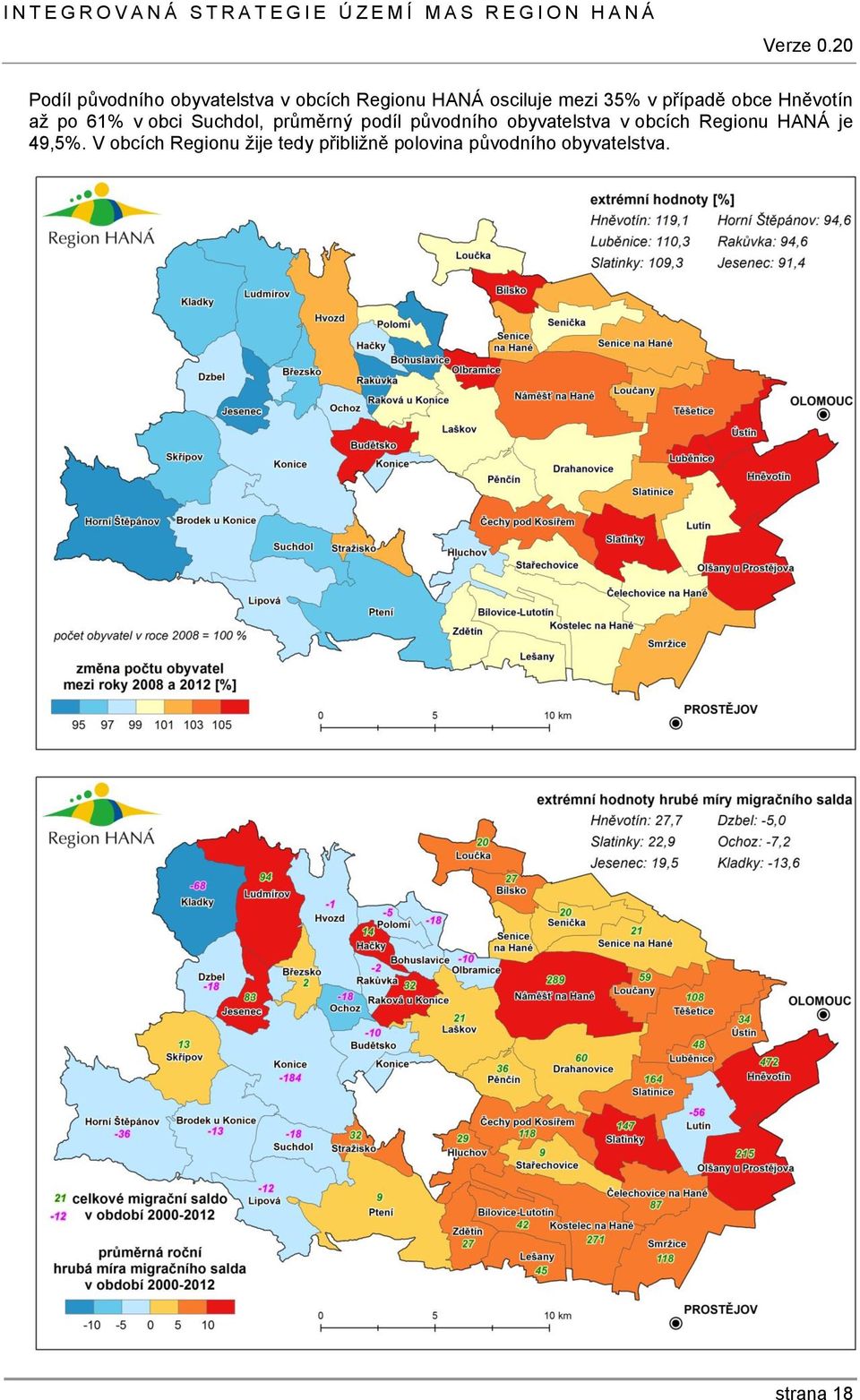 podíl původního obyvatelstva v obcích Regionu HANÁ je 49,5%.