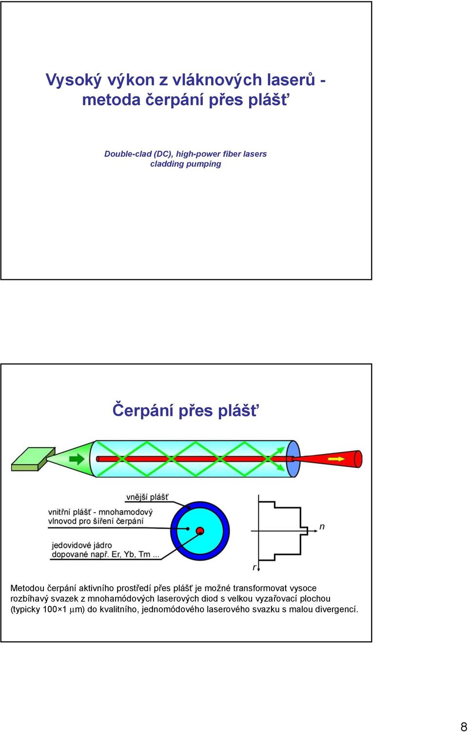 plášť je možné transformovat vysoce rozbíhavý svazek z mnohamódových laserových diod s velkou