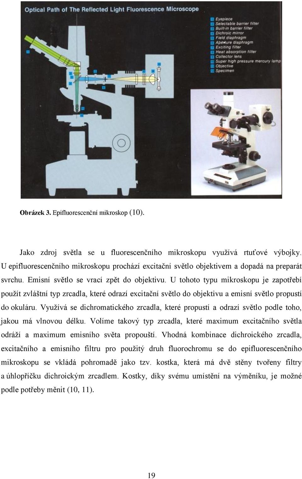 U tohoto typu mikroskopu je zapotřebí použít zvláštní typ zrcadla, které odrazí excitační světlo do objektivu a emisní světlo propustí do okuláru.