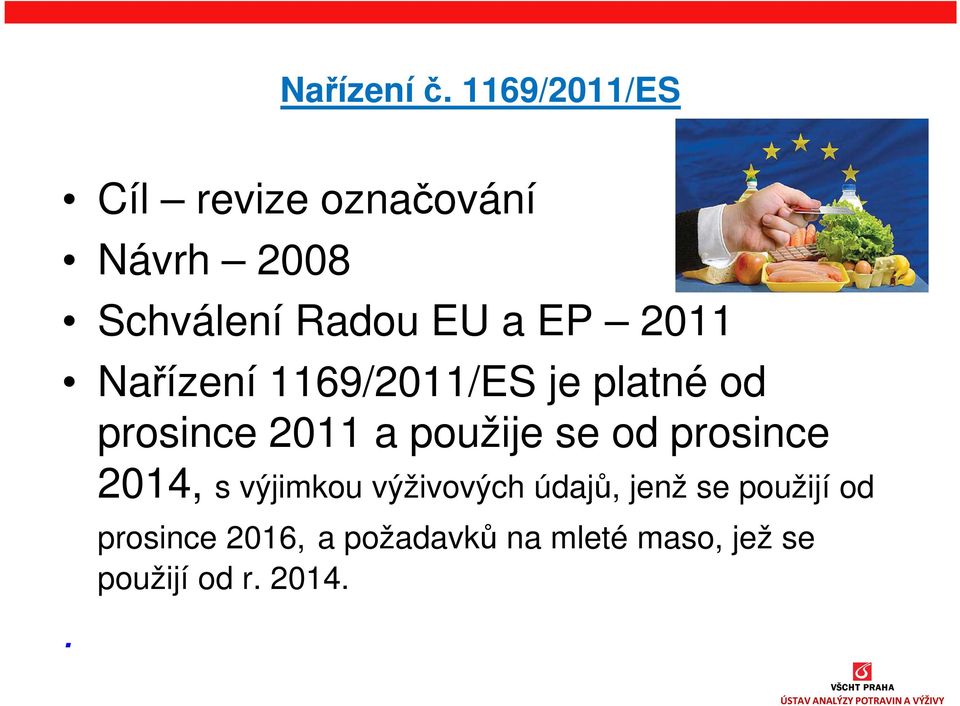 2011 Nařízení 1169/2011/ES je platné od prosince 2011 a použije se od