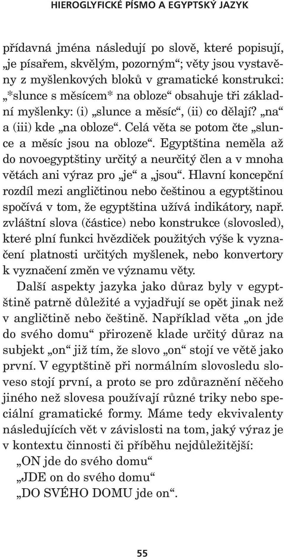 Egyptština neměla až do novoegyptštiny určitý a neurčitý člen a v mnoha větách ani výraz pro je a jsou.