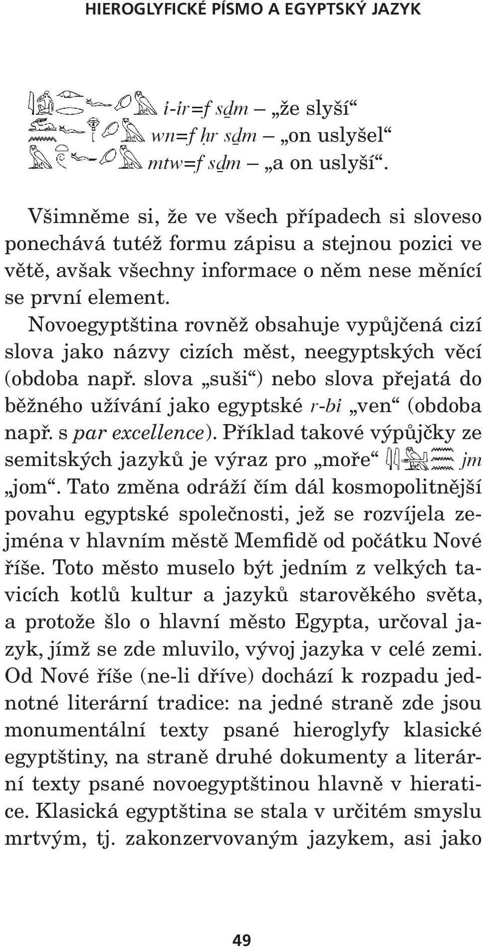 Novoegyptština rovněž obsahuje vypůjčená cizí slova jako názvy cizích měst, neegyptských věcí (obdoba např. slova suši ) nebo slova přejatá do běžného užívání jako egyptské r-bi ven (obdoba např.