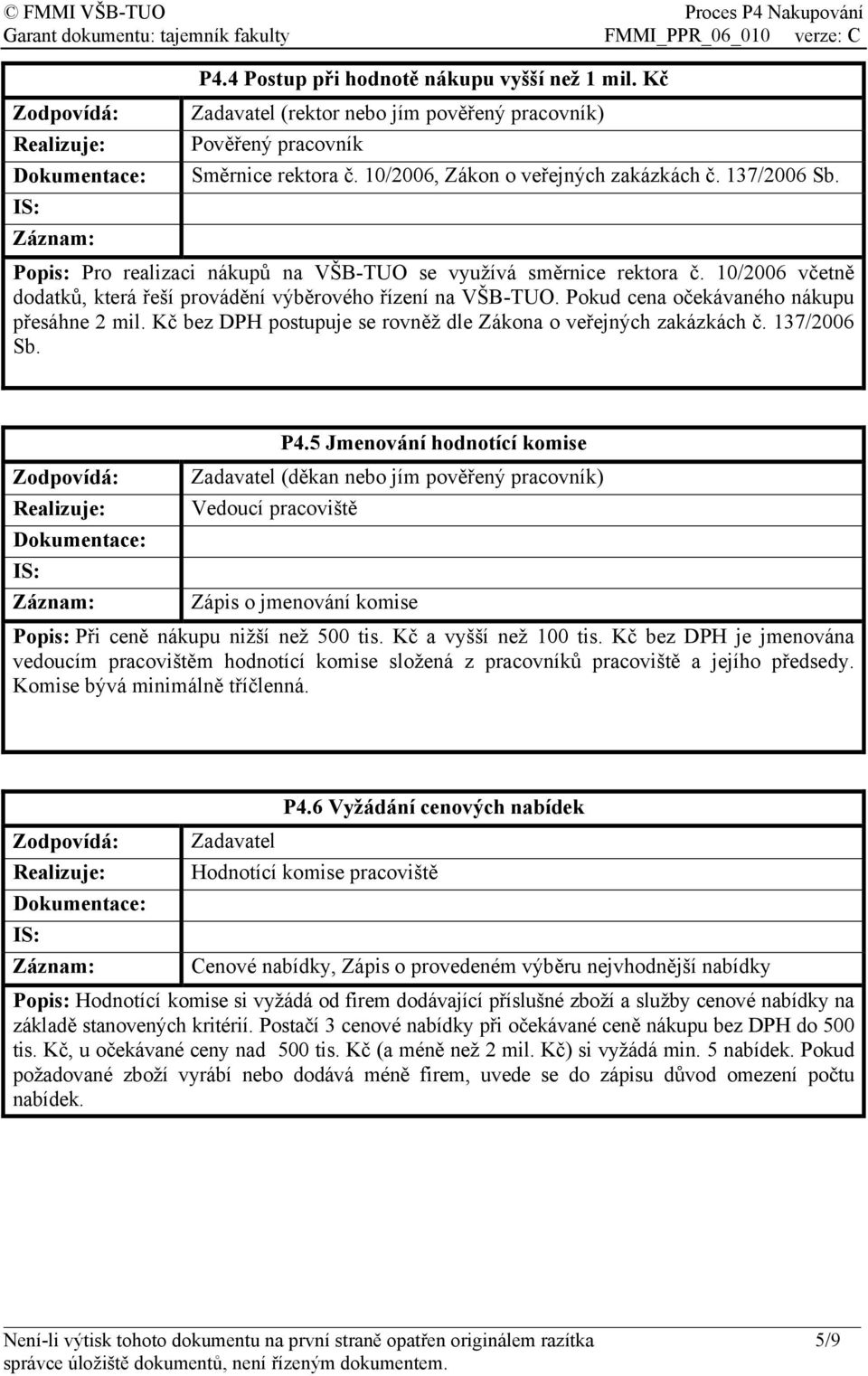 Kč bez DPH postupuje se rovněž dle Zákona o veřejných zakázkách č. 137/2006 Sb. P4.