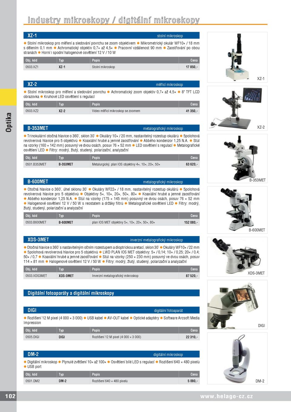 XZ1 XZ-1 Stolní mikroskop 17 850,- XZ-2 měřicí mikroskop Stolní mikroskop pro měření a sledování povrchu Achromatický zoom objektiv 0,7 až 4,5 8" TFT LCD obrazovka Kruhové LED osvětlení s regulací