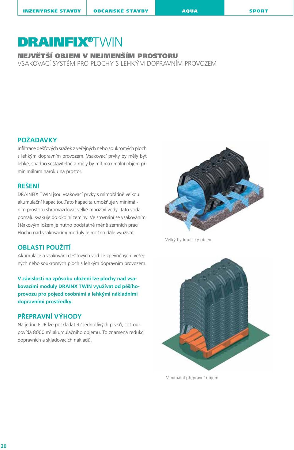 ŘEŠENÍ DRAINFIX TWIN jsou vsakovací prvky s mimořádně velkou akumulační kapacitou.tato kapacita umožňuje v minimálním prostoru shromažďovat velké množtví vody.