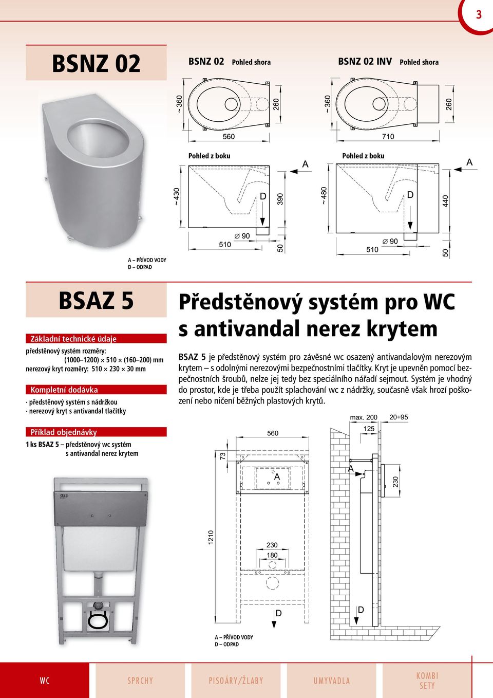 předstěnový systém pro závěsné osazený antivandalovým nerezovým krytem s odolnými nerezovými bezpečnostními tlačítky.