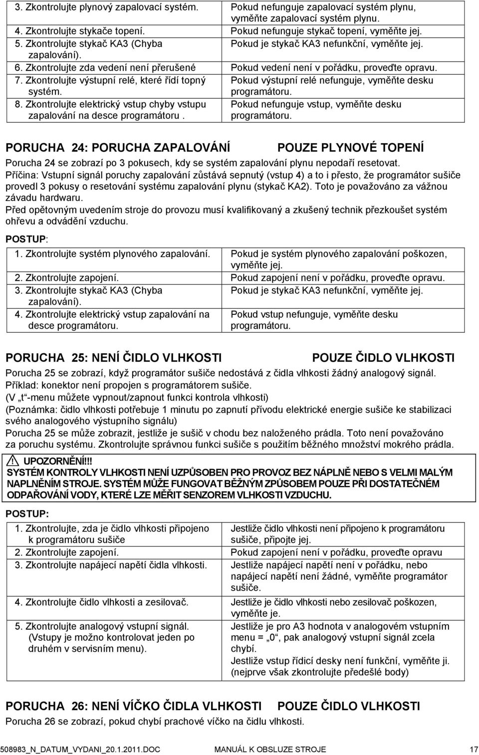 Zkontrolujte výstupní relé, které řídí topný systém. Pokud výstupní relé nefunguje, vyměňte desku programátoru. 8. Zkontrolujte elektrický vstup chyby vstupu zapalování na desce programátoru.