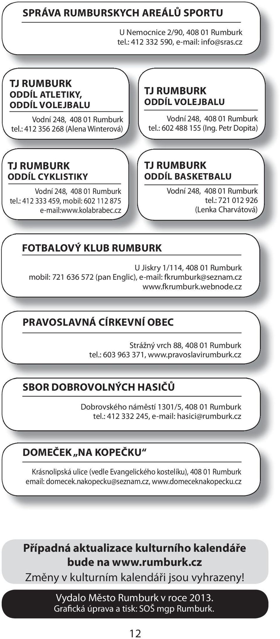 : 412 333 459, mobil: 602 112 875 e-mail:www.kolabrabec.cz TJ RUMBURK ODDÍL BASKETBALU Vodní 248, 408 01 Rumburk tel.