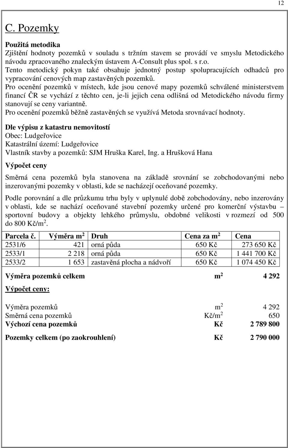 variantně. Pro ocenění pozemků běžně zastavěných se využívá Metoda srovnávací hodnoty.