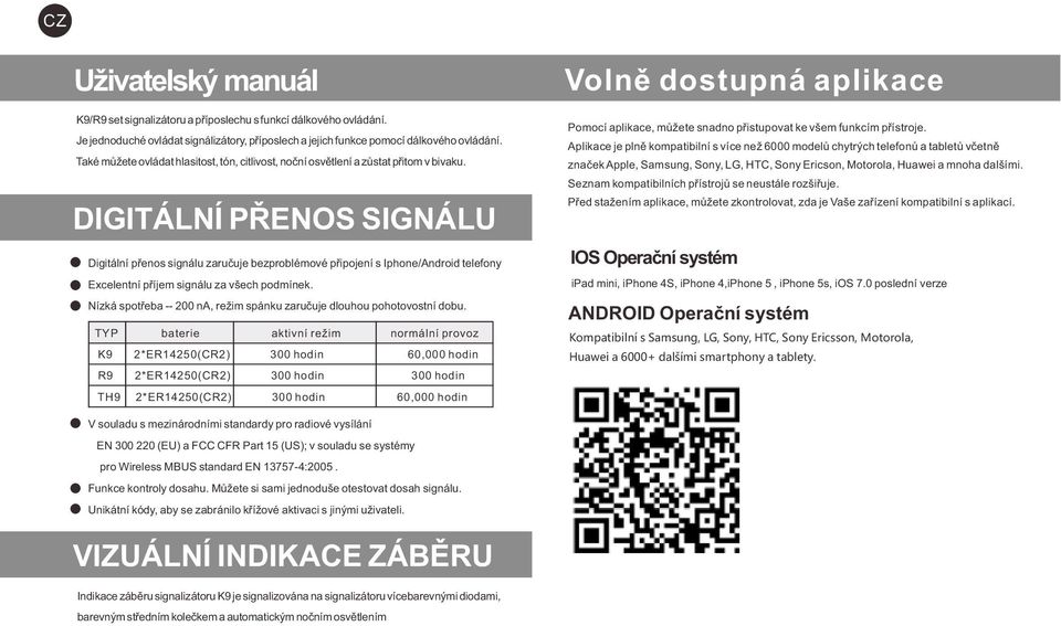 DIGITÁLNÍ PŘENOS SIGNÁLU Digitální přenos signálu zaručuje bezproblémové připojení s Iphone/Android telefony Excelentní příjem signálu za všech podmínek.