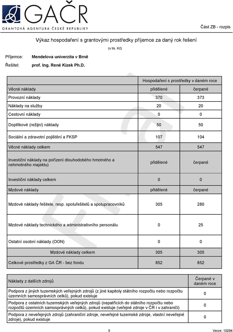 FKSP Věcné náklady celkem 17 14 547 547 Investiční náklady na pořízení dlouhodobého hmotného a nehmotného majektu) přidělené čerpané Investiční náklady celkem Mzdové náklady přidělené čerpané Mzdové