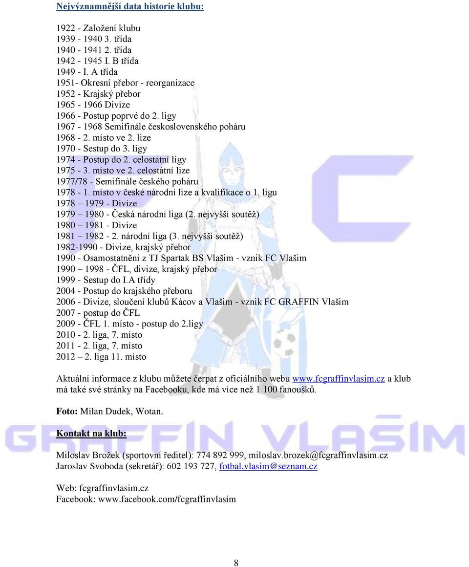 lize 1970 - Sestup do 3. ligy 1974 - Postup do 2. celostátní ligy 1975-3. místo ve 2. celostátní lize 1977/78 - Semifinále českého poháru 1978-1. místo v české národní lize a kvalifikace o 1.