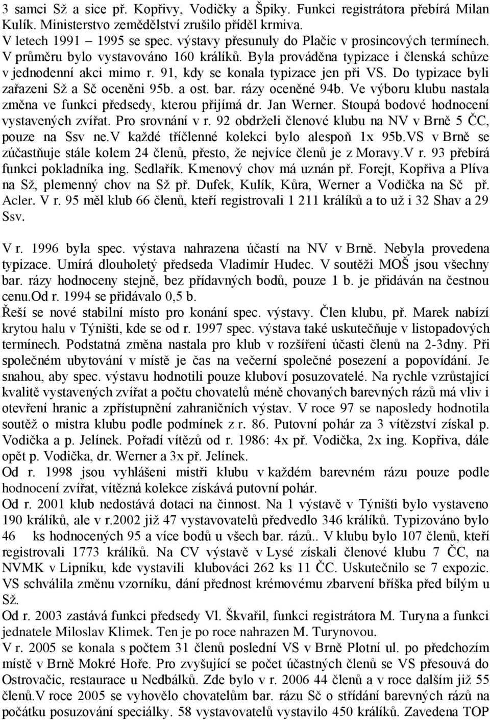 Do typizace byli zařazeni Sž a Sč oceněni 95b. a ost. bar. rázy oceněné 94b. Ve výboru klubu nastala změna ve funkci předsedy, kterou přijímá dr. Jan Werner.