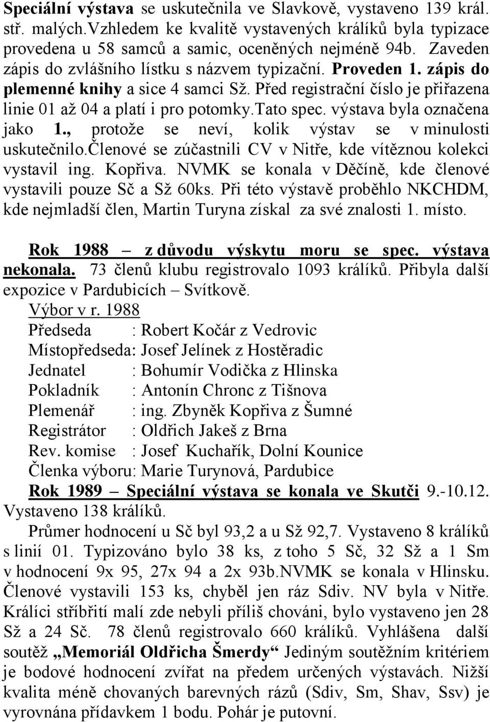 výstava byla označena jako 1., protože se neví, kolik výstav se v minulosti uskutečnilo.členové se zúčastnili CV v Nitře, kde vítěznou kolekci vystavil ing. Kopřiva.