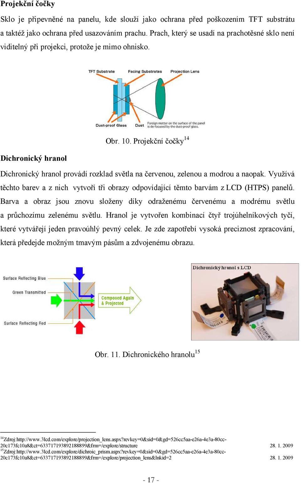 Projekční čočky 14 Dichronický hranol Dichronický hranol provádí rozklad světla na červenou, zelenou a modrou a naopak.