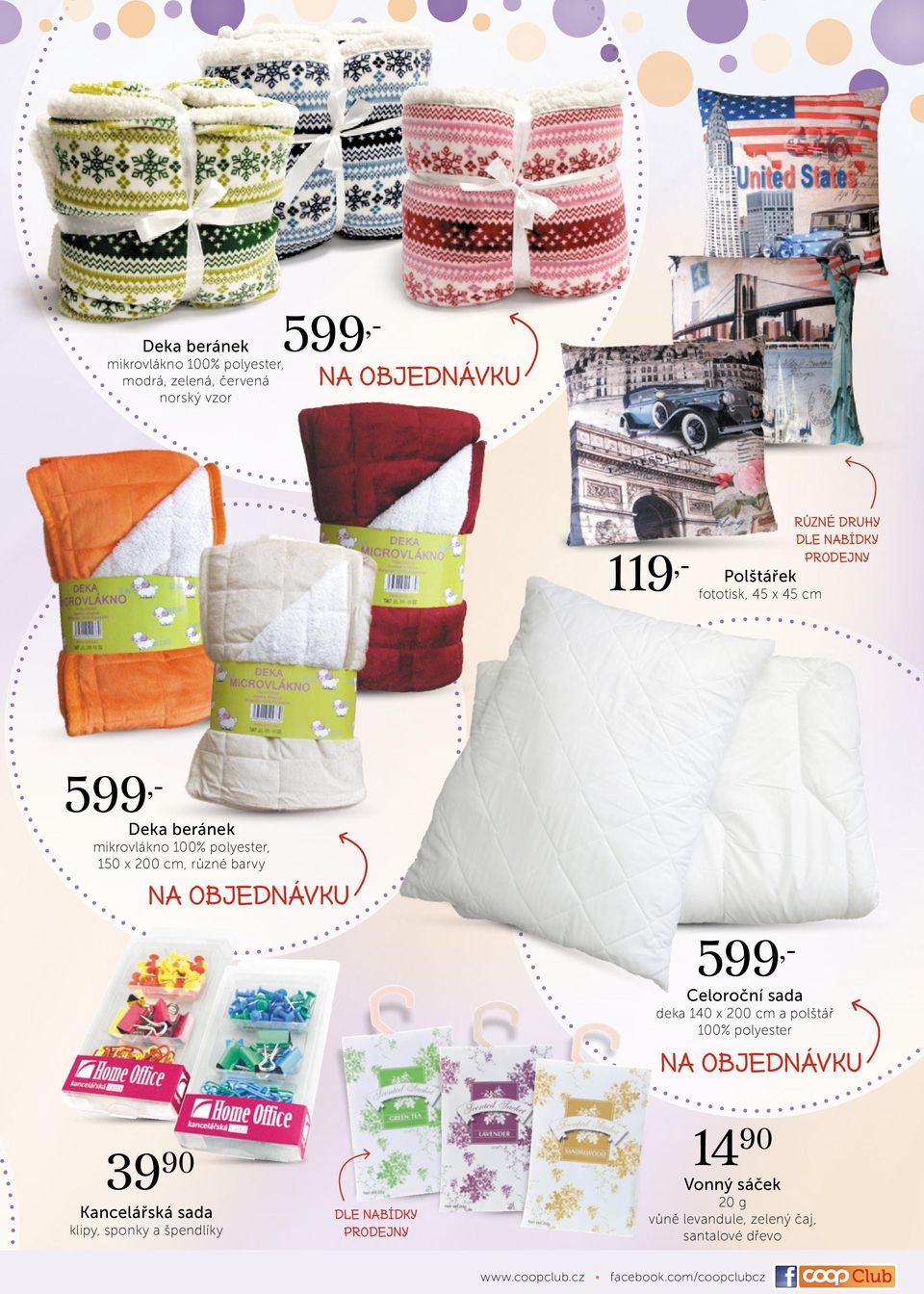 Celoroční sada deka 140 x 200 cm a polštář 100% polyester na objednávku 1490 3990 Kancelářská sada klipy, sponky a