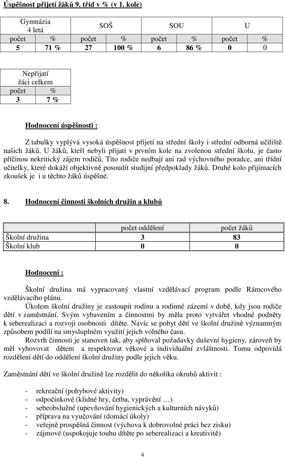 střední školy i střední odborná učiliště našich žáků. U žáků, kteří nebyli přijati v prvním kole na zvolenou střední školu, je často příčinou nekritický zájem rodičů.