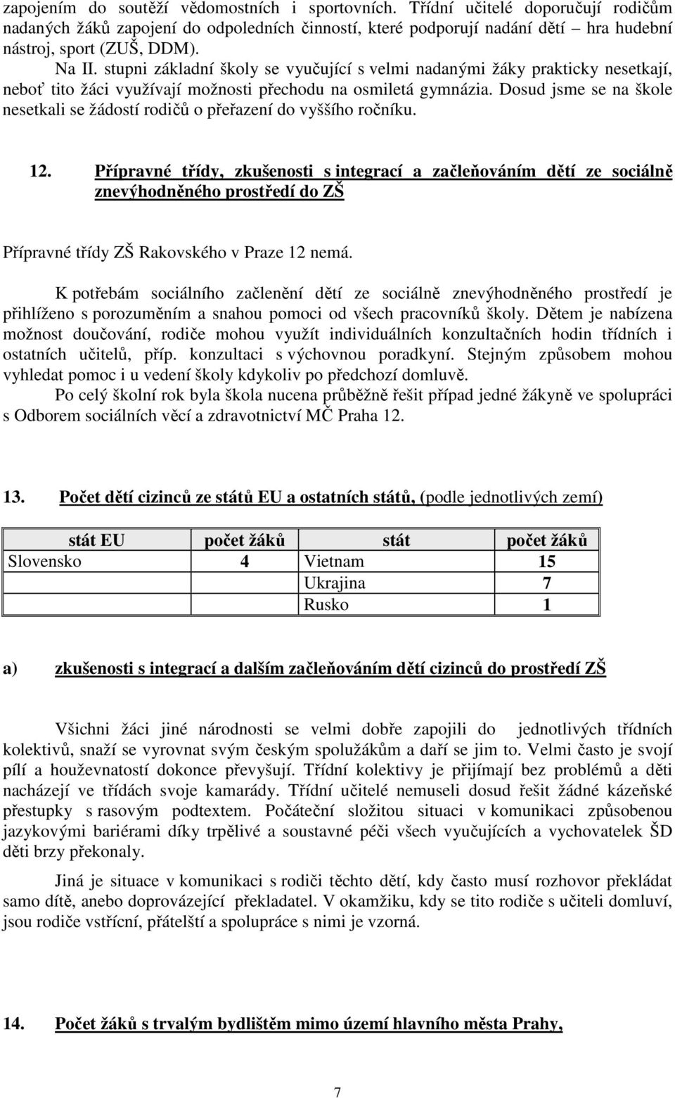 Dosud jsme se na škole nesetkali se žádostí rodičů o přeřazení do vyššího ročníku. 12.