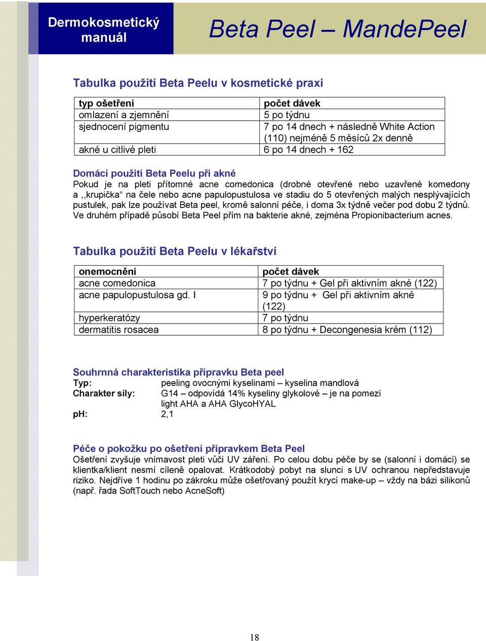 acne papulopustulosa ve stadiu do 5 otevřených malých nesplývajících pustulek, pak lze používat Beta peel, kromě salonní péče, i doma 3x týdně večer pod dobu 2 týdnů.