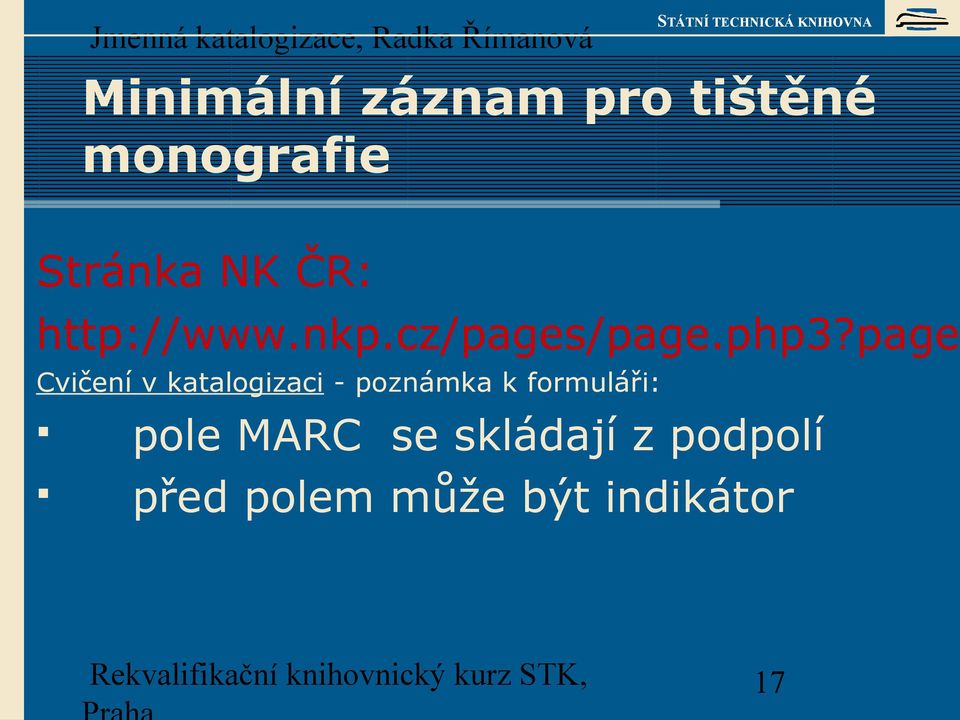 page= Cvičení v katalogizaci - poznámka k