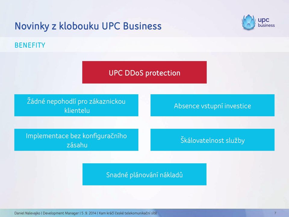 vstupní investice Škálovatelnost služby Snadné plánování nákladů Snadné plánování nákladů Škálovatelnost služby Name Daniel