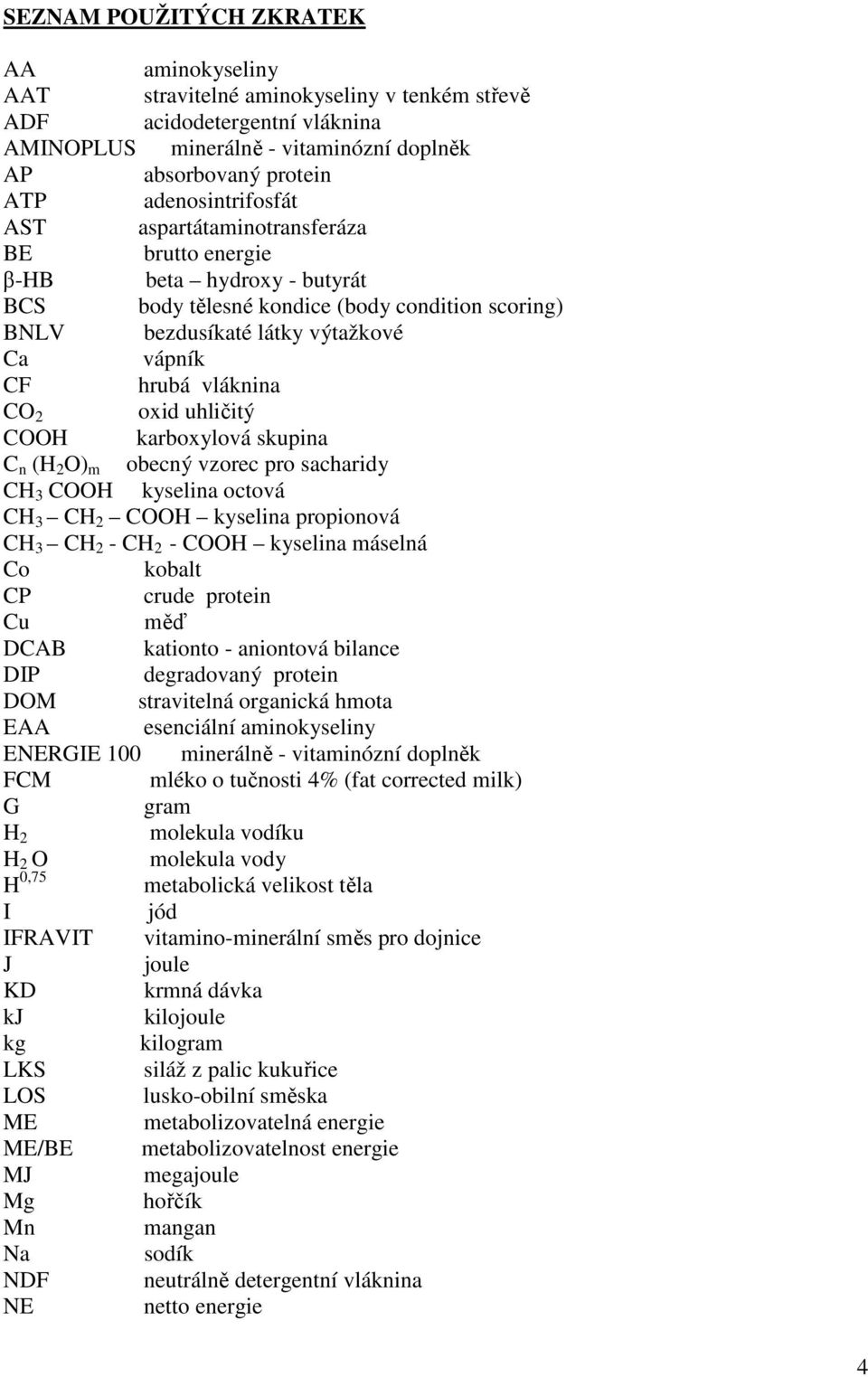 vláknina CO 2 oxid uhličitý COOH karboxylová skupina C n (H 2 O) m obecný vzorec pro sacharidy CH 3 COOH kyselina octová CH 3 CH 2 COOH kyselina propionová CH 3 CH 2 - CH 2 - COOH kyselina máselná Co