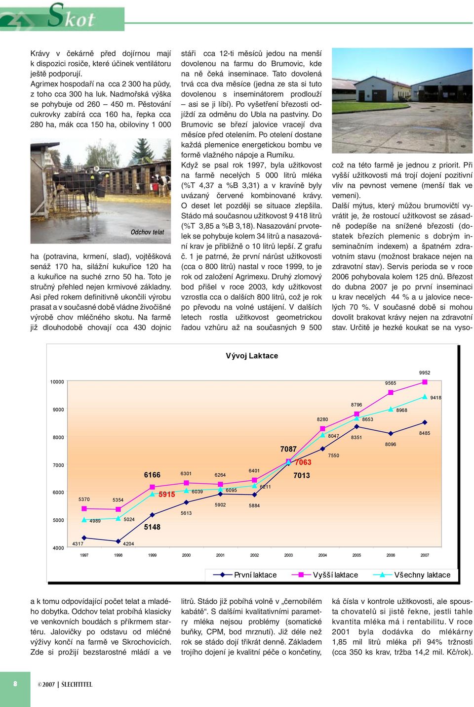 Pěstování cukrovky zabírá cca 160 ha, řepka cca 280 ha, mák cca 150 ha, obiloviny 1 000 Odchov telat ha (potravina, krmení, slad), vojtěšková senáž 170 ha, silážní kukuřice 120 ha a kukuřice na suché