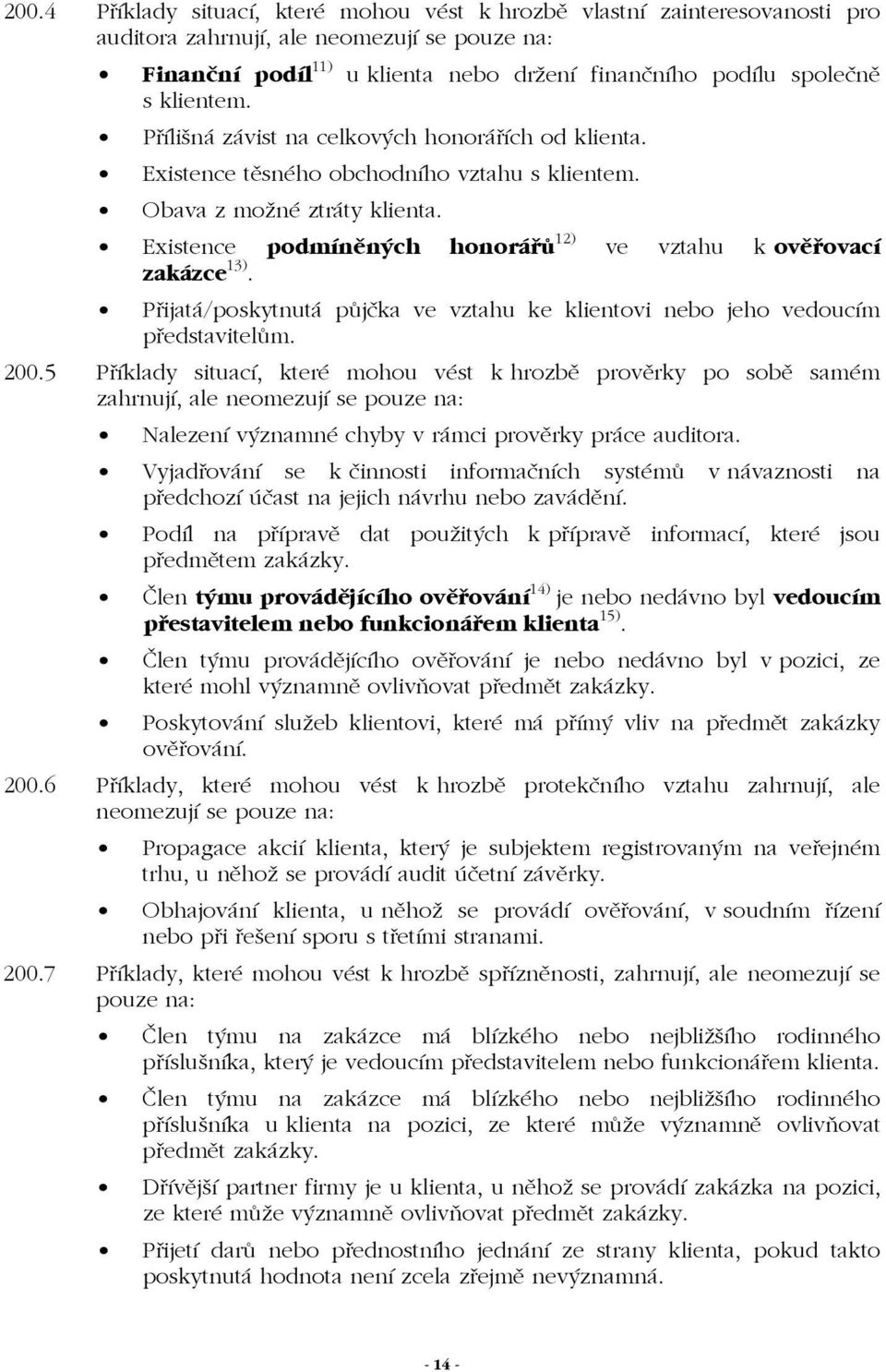 Existence podmíněných honorářů 12) ve vztahu k ověřovací zakázce 13). Přijatá/poskytnutá půjčka ve vztahu ke klientovi nebo jeho vedoucím představitelům. 200.