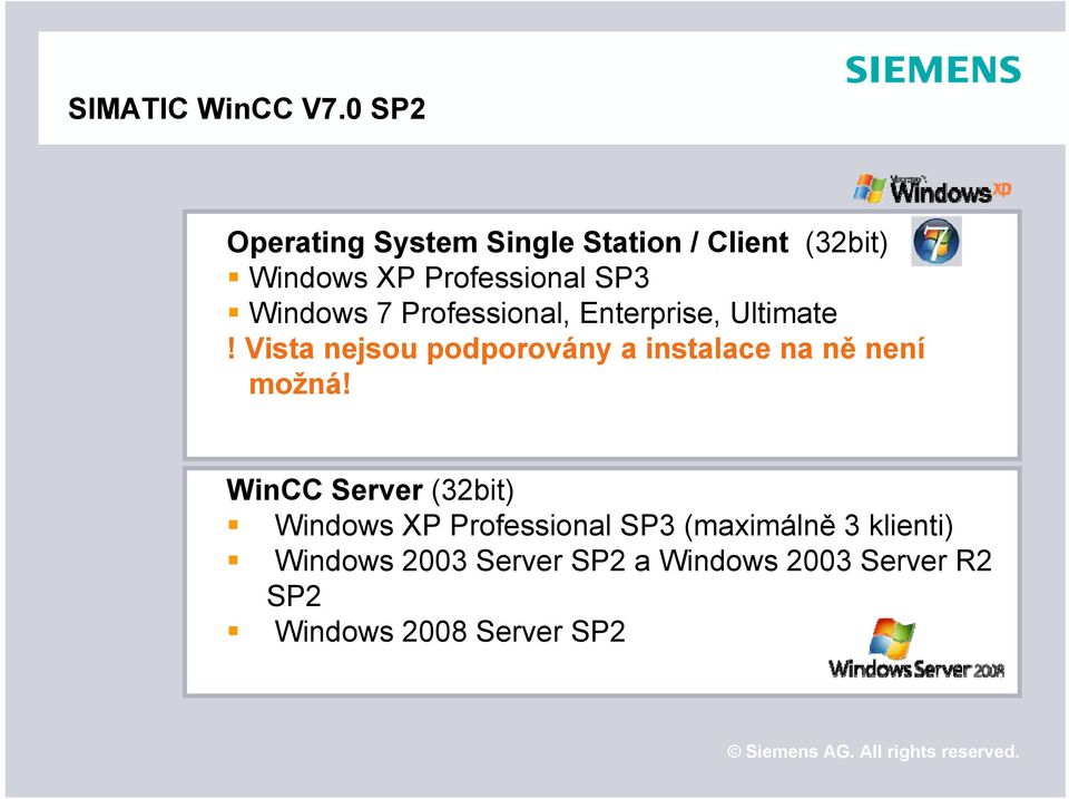 Professional, Enterprise, Ultimate! Vista nejsou podporovány a instalace na ně není možná!