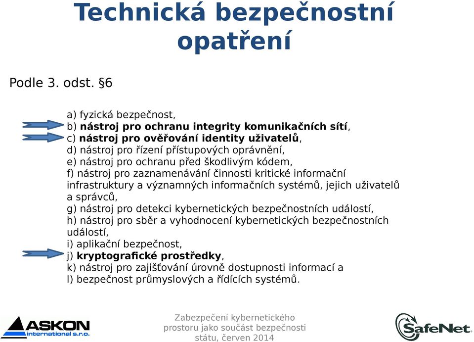 řízení přístupových oprávnění, e) nástroj pro ochranu před škodlivým kódem, f) nástroj pro zaznamenávání činnosti kritické informační infrastruktury a významných