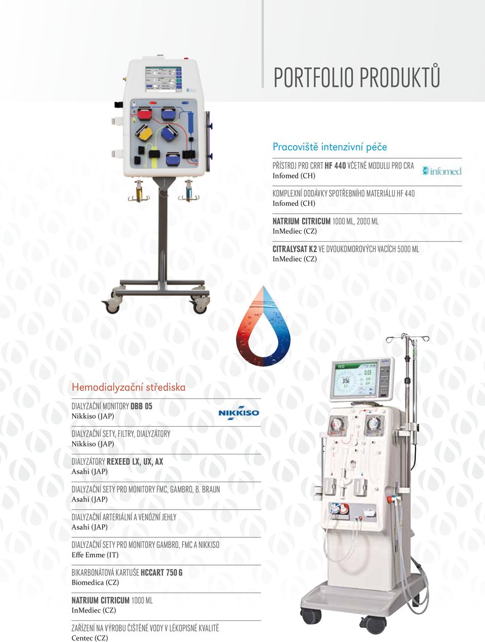 Nikkiso (JAP) Dialyzátory Rexeed LX, UX, AX Asahi (JAP) Dialyzační sety pro monitory FMC, Gambro, B.