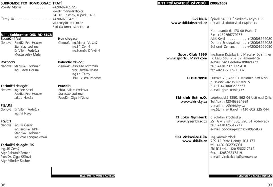 Pavel Holuša Techničtí delegáti členové: ing.petr Seidl PaedDr.Petr Houser Jakub Holuša FIS/UNI členové: Dr.Vilém Podešva ing.jiří Havel FIS/CIT členové: ing.jiří Černý ing.