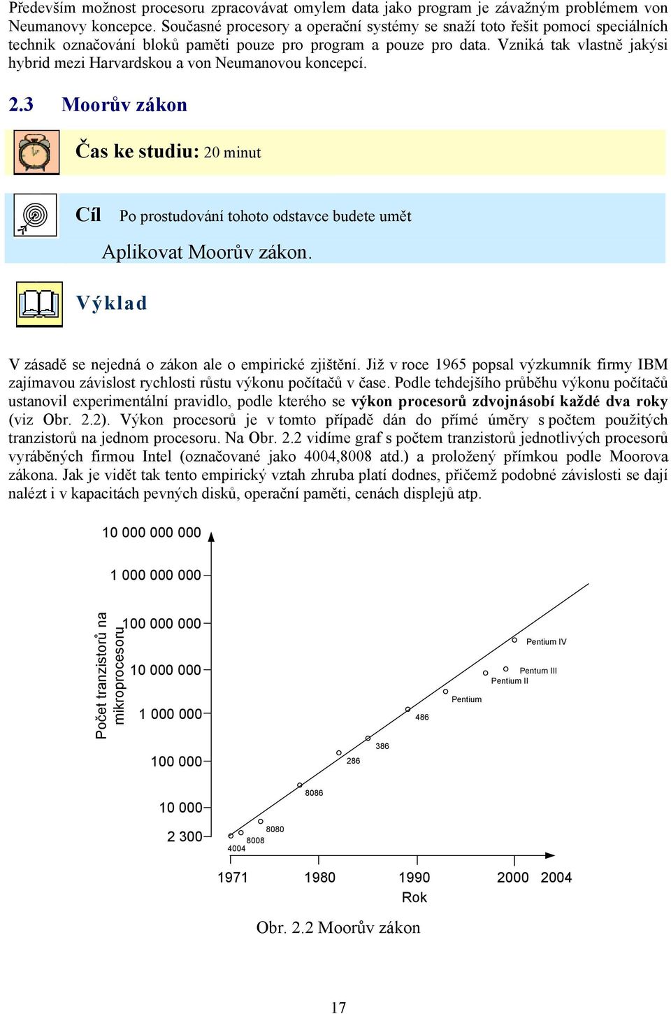 Vzniká tak vlastně jakýsi hybrid mezi Harvardskou a von Neumanovou koncepcí. 2.3 Moorův zákon Čas ke studiu: 20 minut Cíl Po prostudování tohoto odstavce budete umět Aplikovat Moorův zákon.