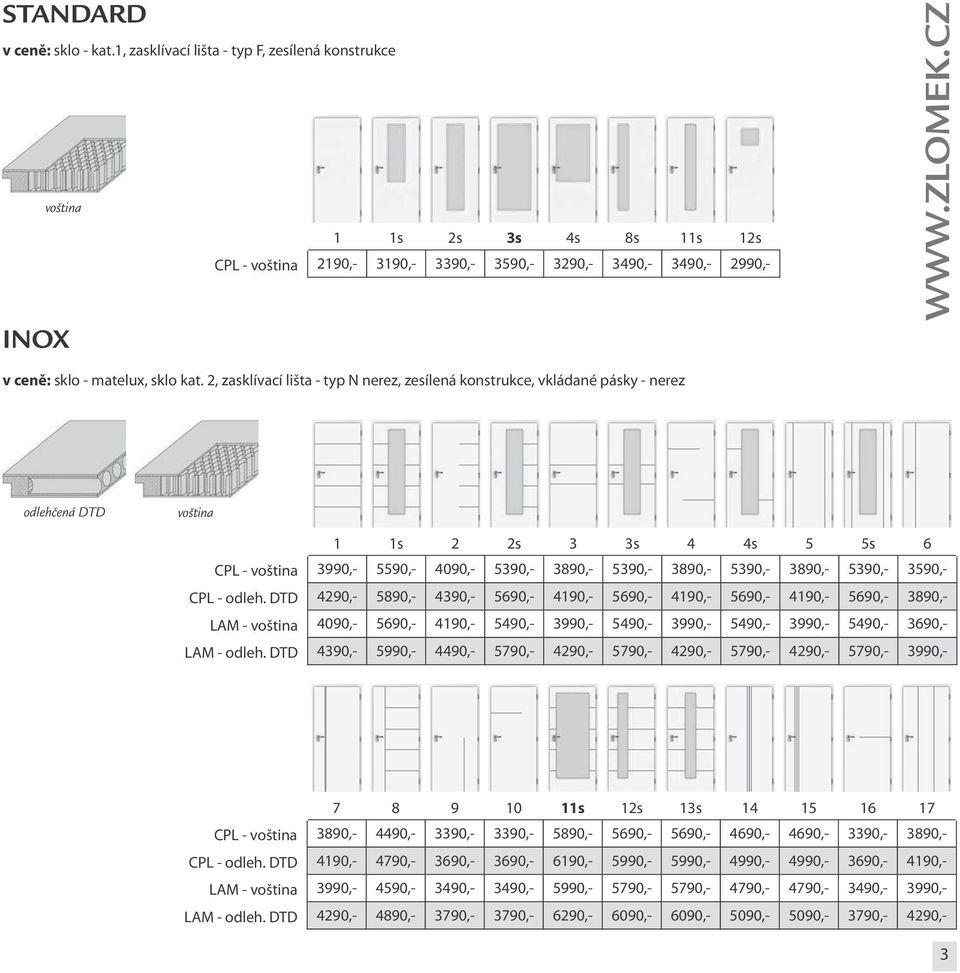 2, zasklívací lišta - typ N nerez, zesílená konstrukce, vkládané pásky - nerez 1 1s 2 2s 3 3s 4 4s 5 5s 6 CPL - 3990,- 5590,- 4090,- 5390,- 3890,- 5390,- 3890,- 5390,- 3890,- 5390,- 3590,- CPL -