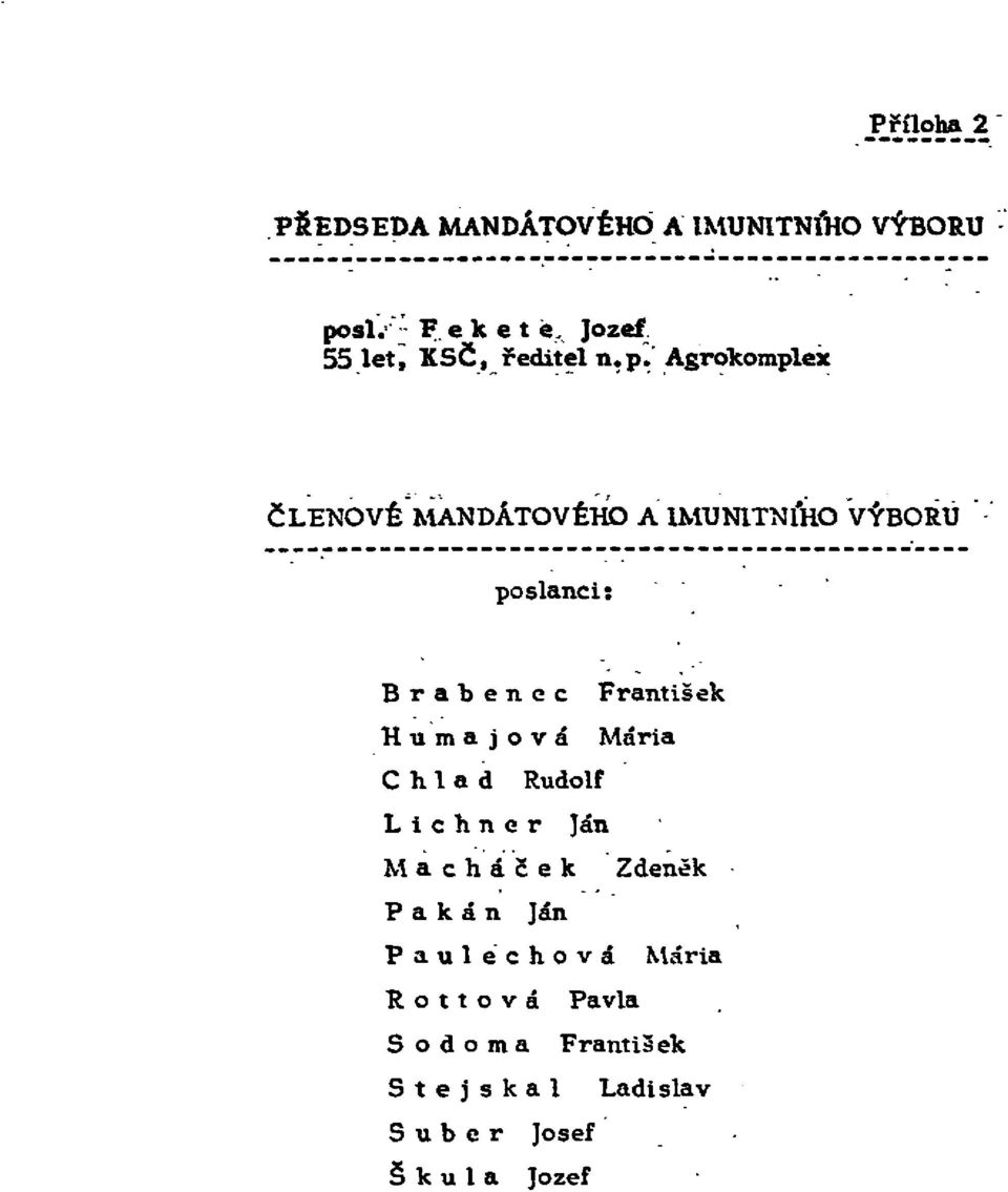 Agrokomplex ČLENOVÉ MANDÁTOVÉHO A IMUNITNÍHO VÝBORU Brabenec František Humajová Maria