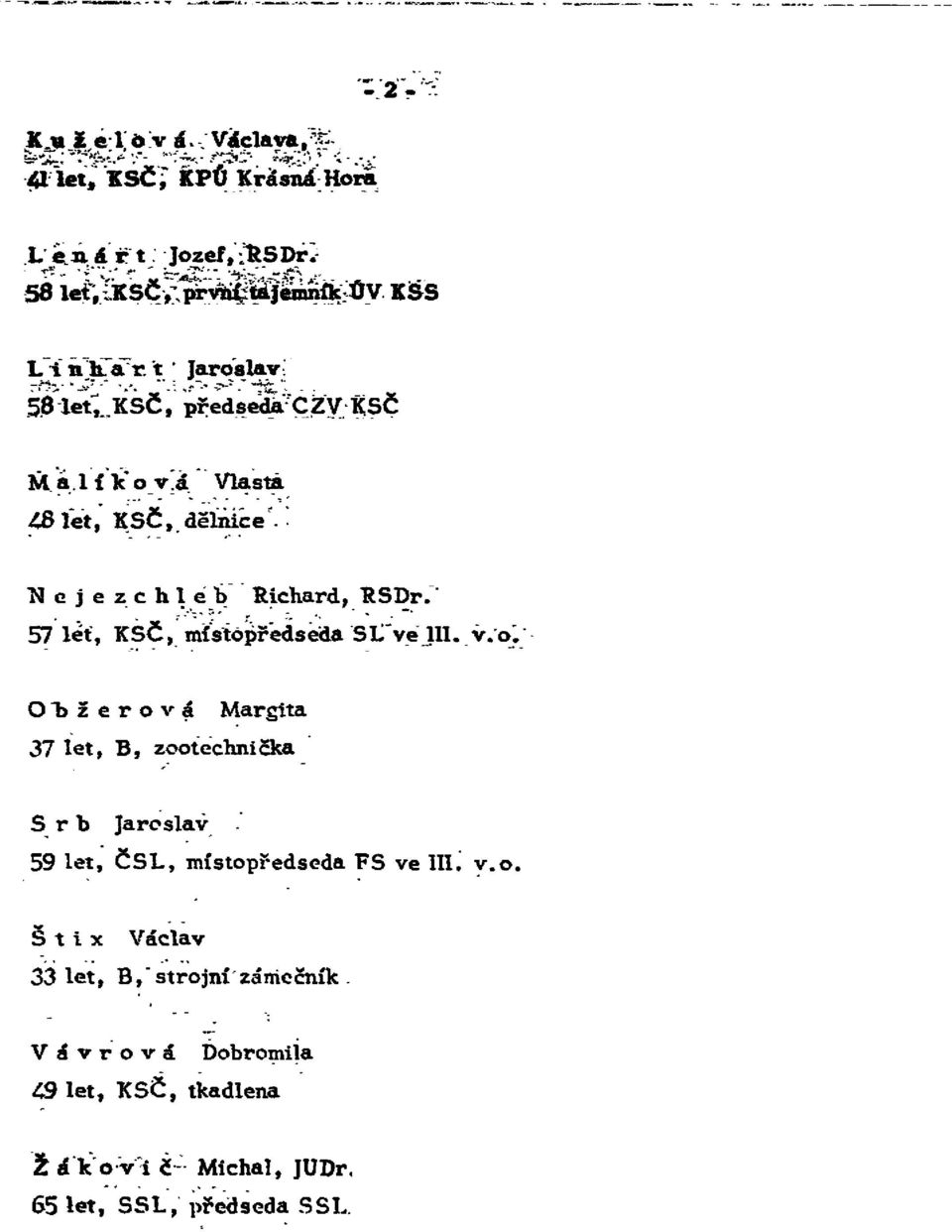 Nejezchleb Richard, RSDr. 57 let, KSČ, místopředseda SL ve III. v. o.