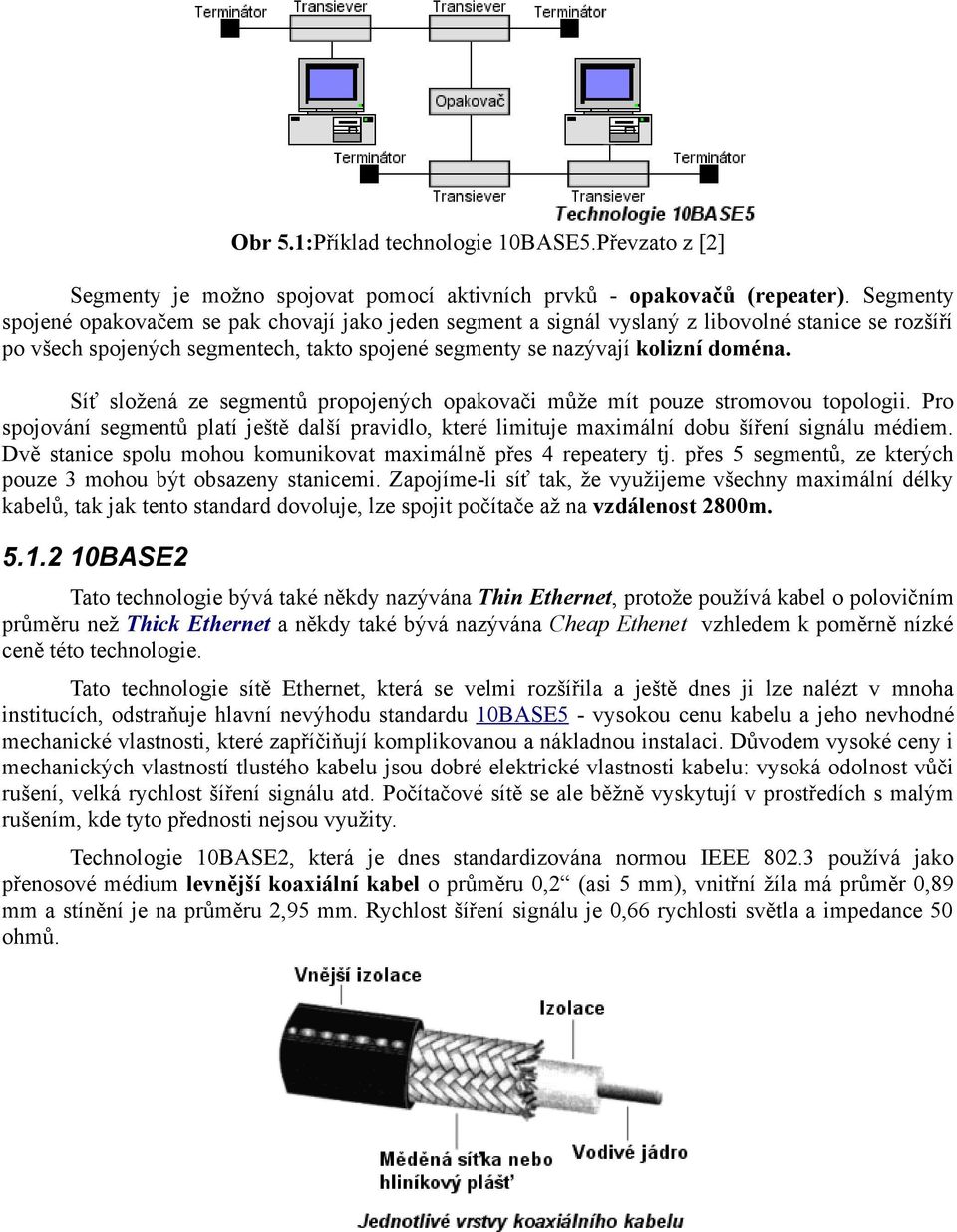 Síť složená ze segmentů propojených opakovači může mít pouze stromovou topologii. Pro spojování segmentů platí ještě další pravidlo, které limituje maximální dobu šíření signálu médiem.