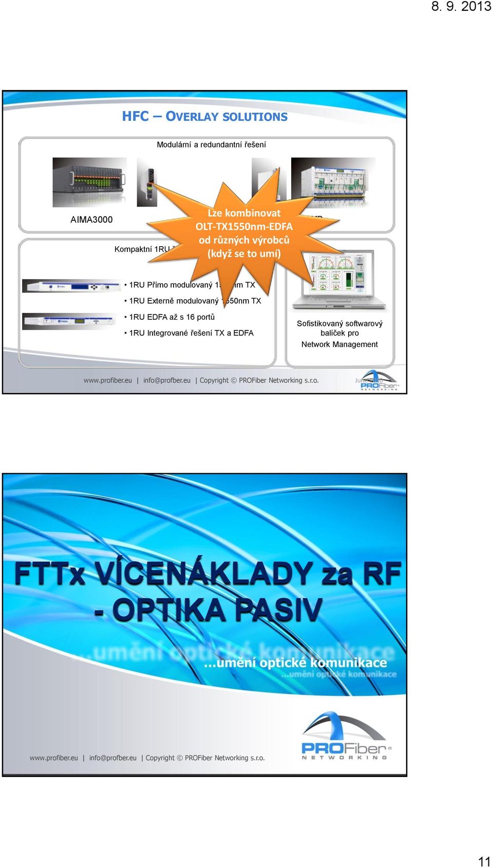 1550nm TX 1RU Externě modulovaný 1550nm TX 1RU EDFA až s 16 portů 1RU Integrované řešení TX a