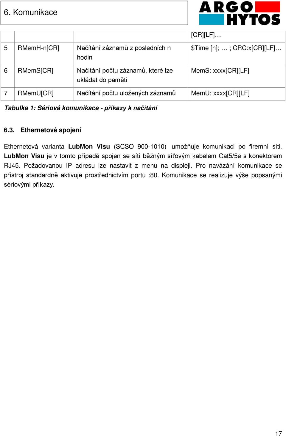 Ethernetové spojení Ethernetová varianta LubMon Visu (SCSO 900-1010) umožňuje komunikaci po firemní síti.