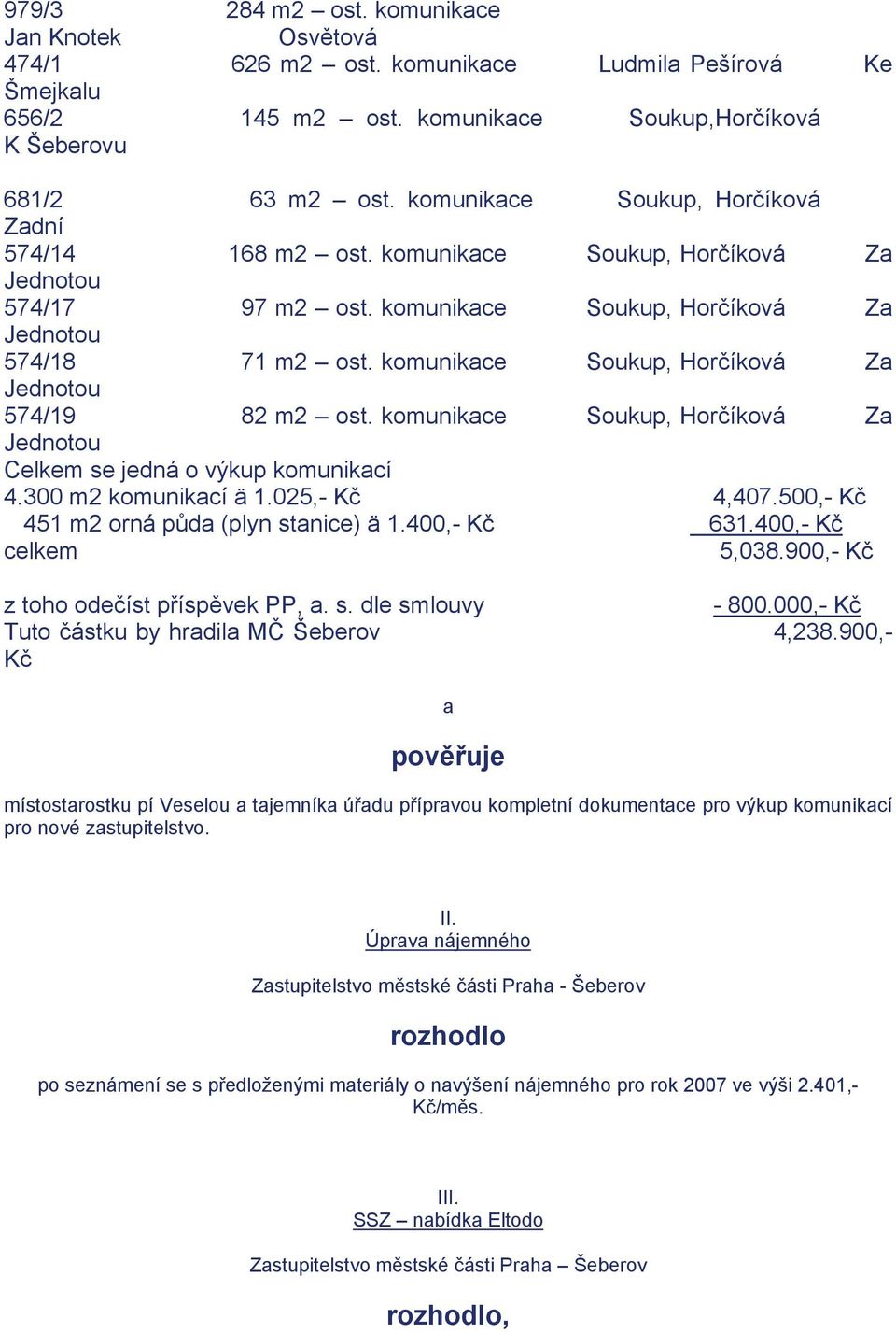 komunikace Soukup, Horčíková Za 574/19 82 m2 ost. komunikace Soukup, Horčíková Za Celkem se jedná o výkup komunikací 4.300 m2 komunikací ä 1.025,- Kč 4,407.