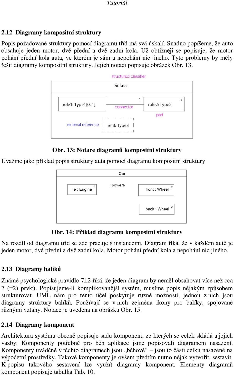 Obr. 13: Notace diagramů kompositní struktury Uvažme jako příklad popis struktury auta pomocí diagramu kompositní struktury Obr.