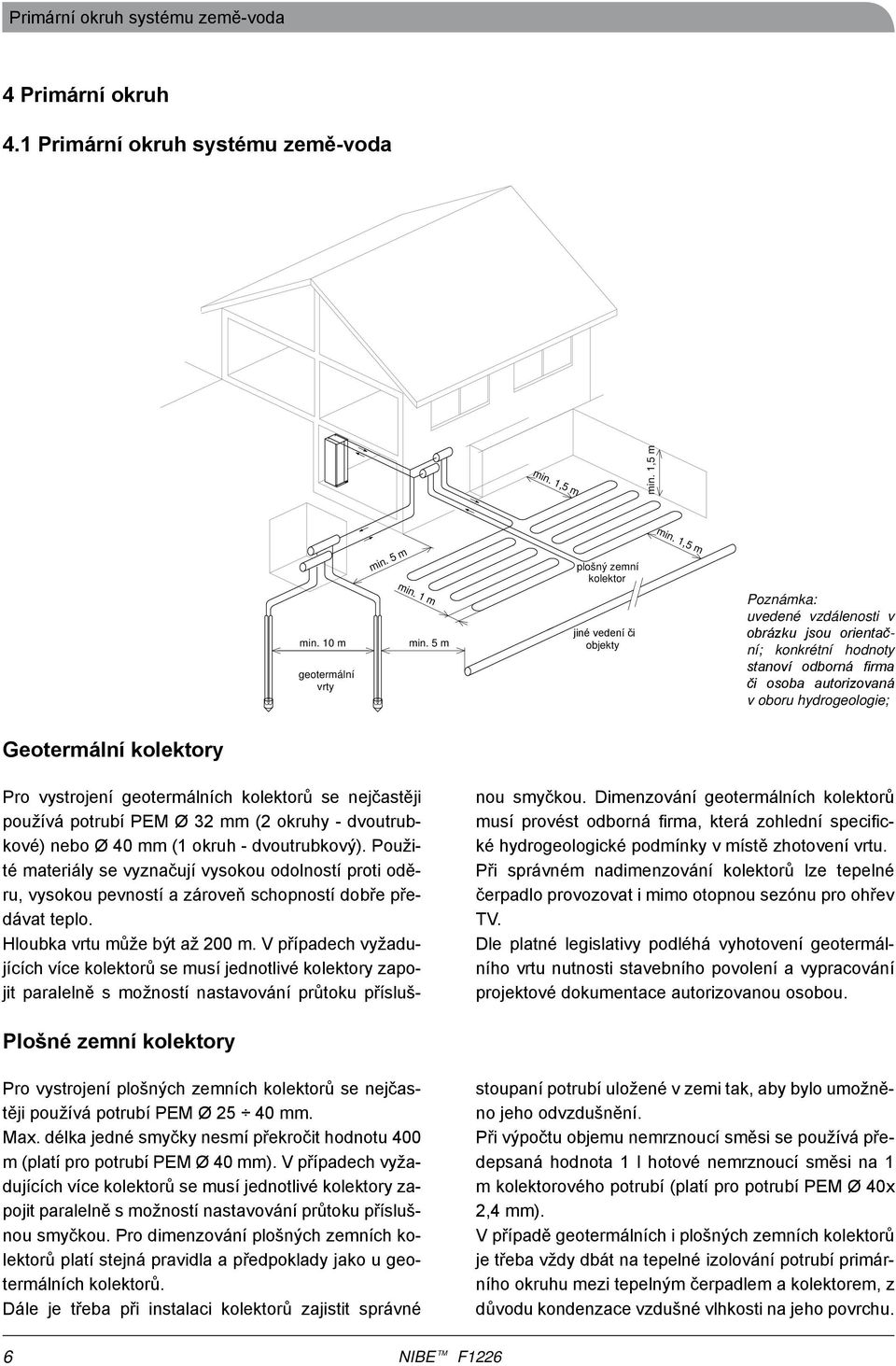 Geotermální kolektory Pro vystrojení geotermálních kolektorů se nejčastěji používá potrubí PEM Ø 32 mm (2 okruhy - dvoutrubkové) nebo Ø 40 mm (1 okruh - dvoutrubkový).