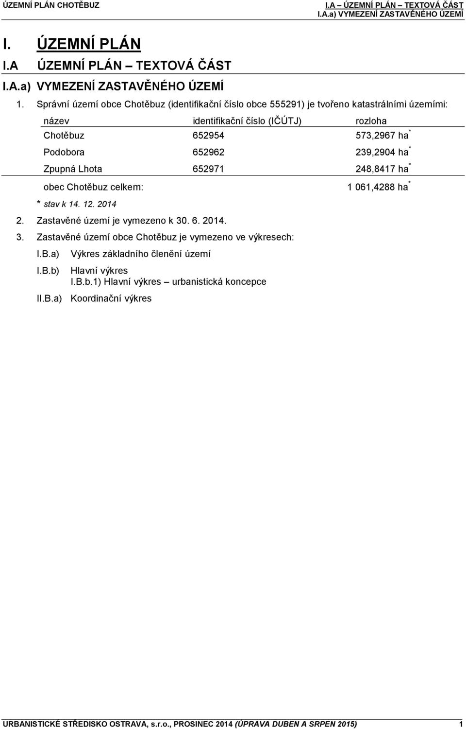 652962 239,2904 ha * Zpupná Lhota 652971 248,8417 ha * obec Chotěbuz celkem: 1 061,4288 ha * * stav k 14. 12. 2014 2. Zastavěné území je vymezeno k 30