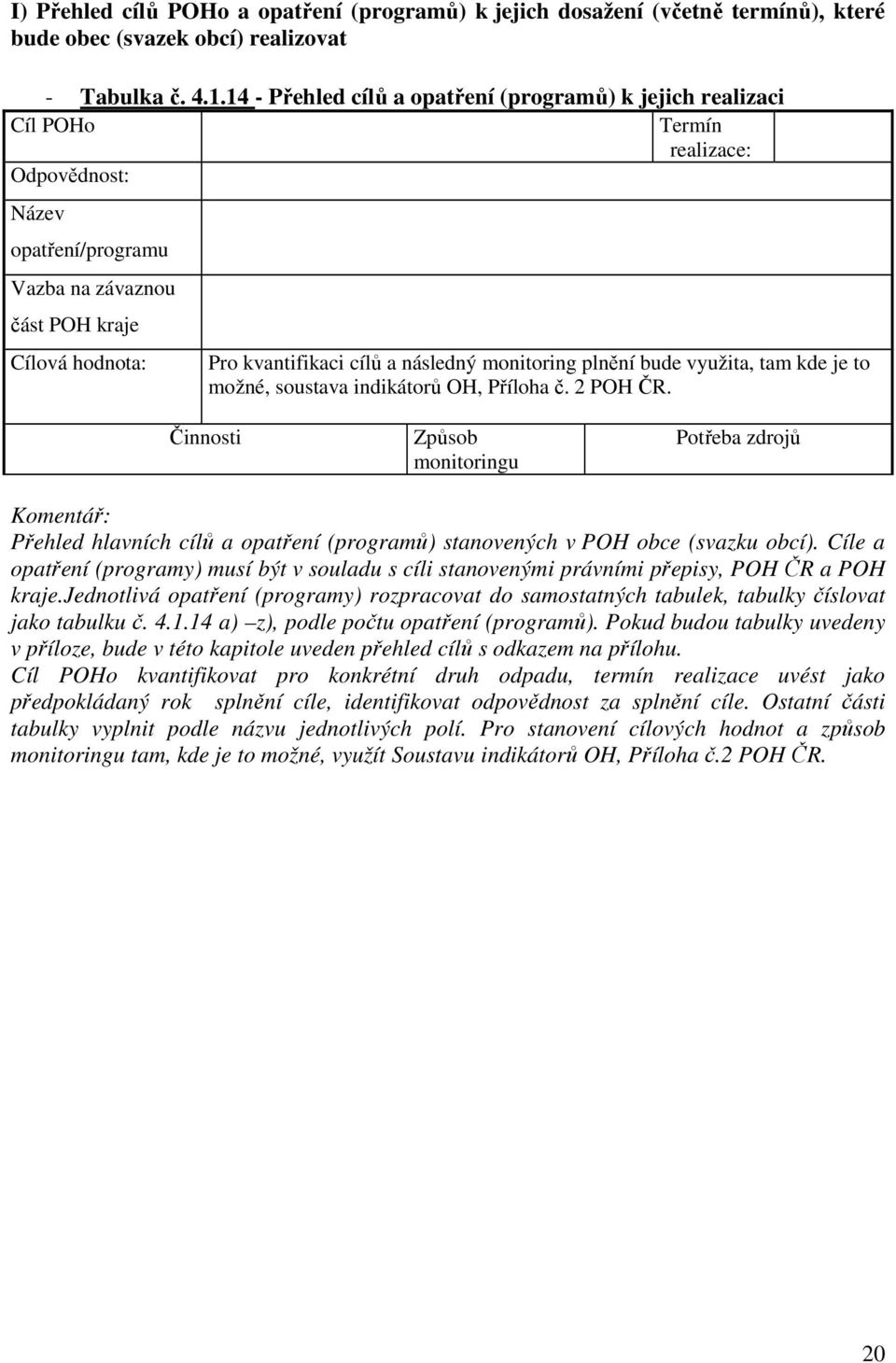 následný monitoring plnění bude využita, tam kde je to možné, soustava indikátorů OH, Příloha č. 2 POH ČR.