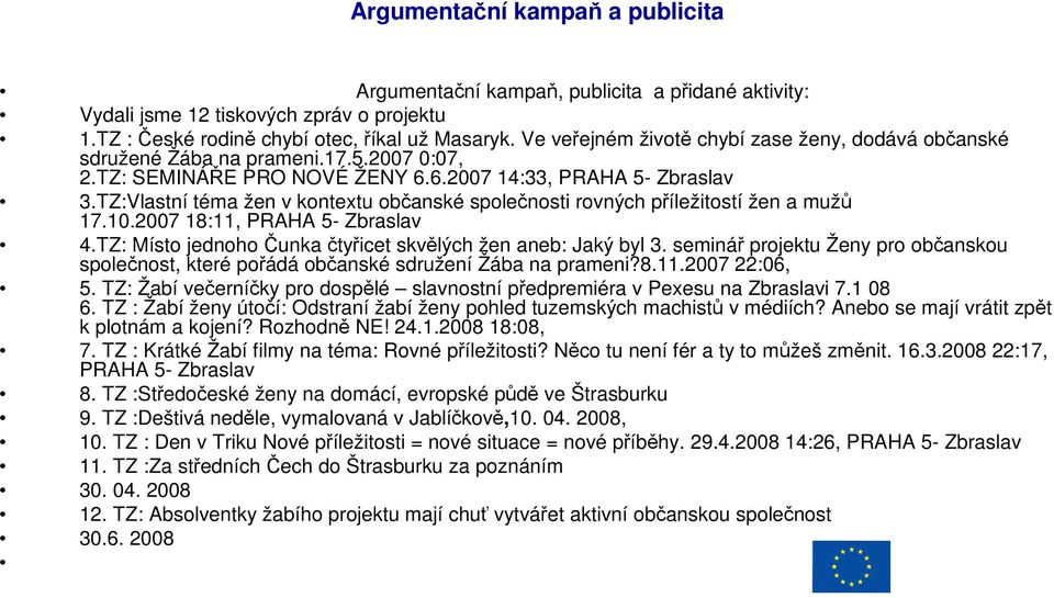 TZ:Vlastní téma žen v kontextu občanské společnosti rovných příležitostí žen a mužů 17.10.2007 18:11, PRAHA 5- Zbraslav 4.TZ: Místo jednoho Čunkačtyřicet skvělých žen aneb: Jaký byl 3.